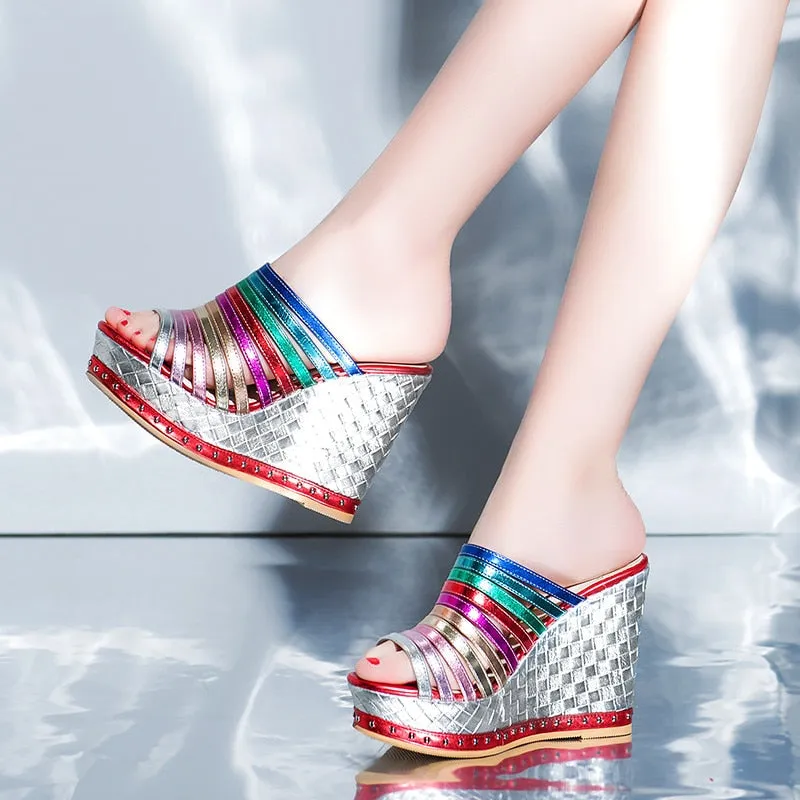 Summer shoes top quality wedges spuer heels shoes woman sandals fashion inside pigskin leather shoes platform