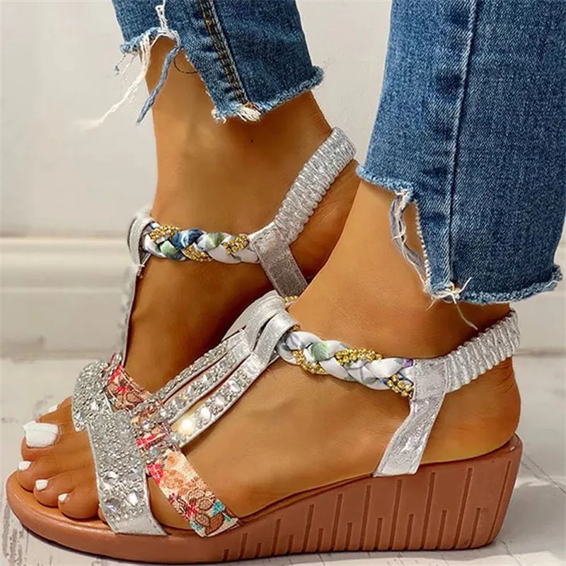 Super Cute Shiny Elastic Band Platform Wedges Sandals for Women