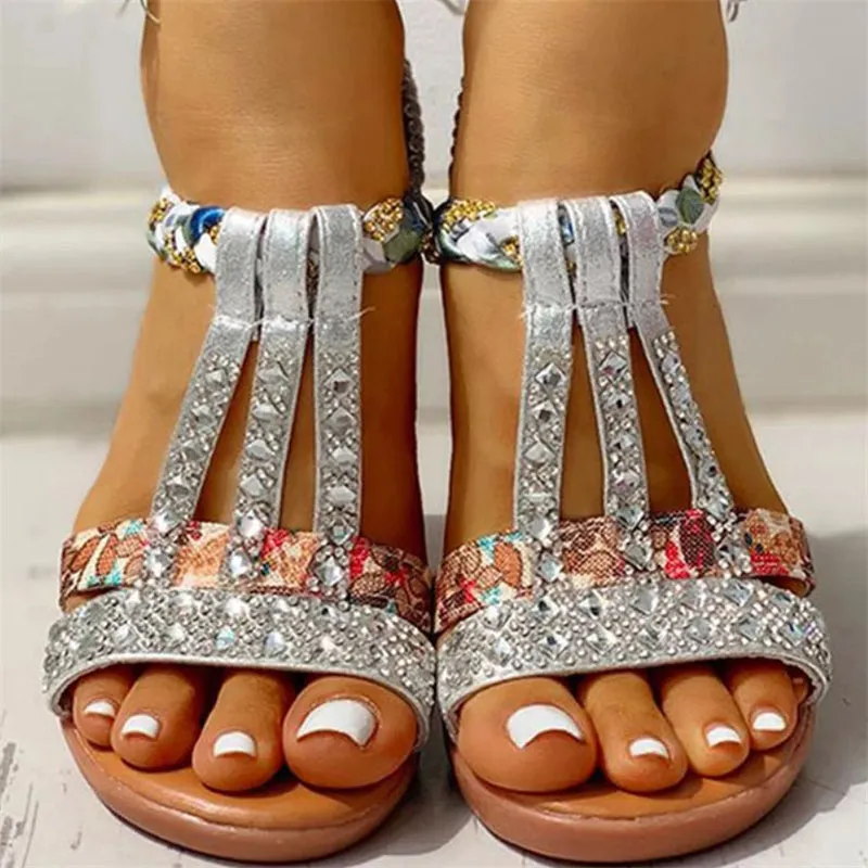 Super Cute Shiny Elastic Band Platform Wedges Sandals for Women