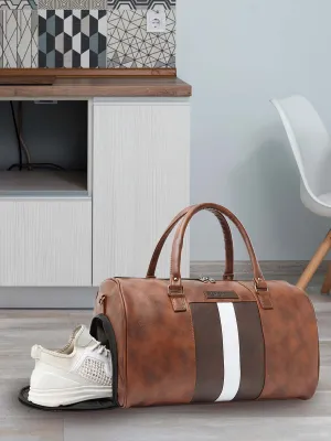 Tan Weekender Faux Leather Duffle Bag