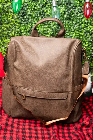 Taupe Brown Faux Leather Anti-Theft Backpack Tote
