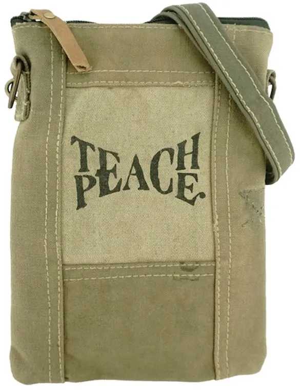 Teach Peace Recycled Tent Crossbody