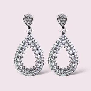 Teardrop shape Clear CZ micro paved bridal earrings, sterling silver posts