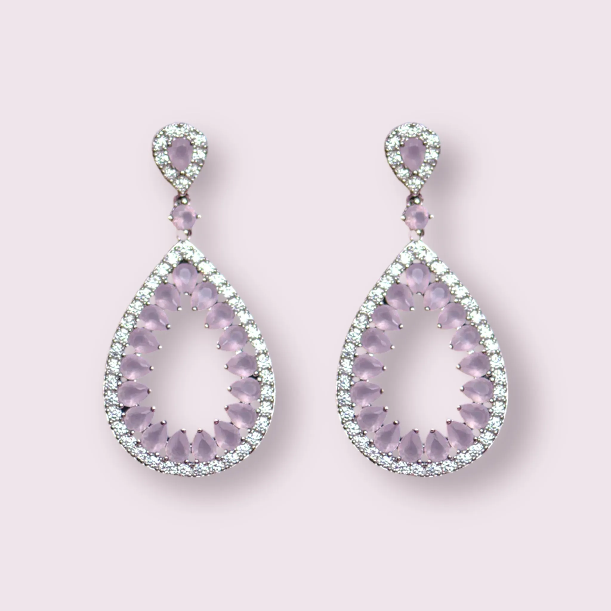 Teardrop shape Clear CZ micro paved bridal earrings, sterling silver posts