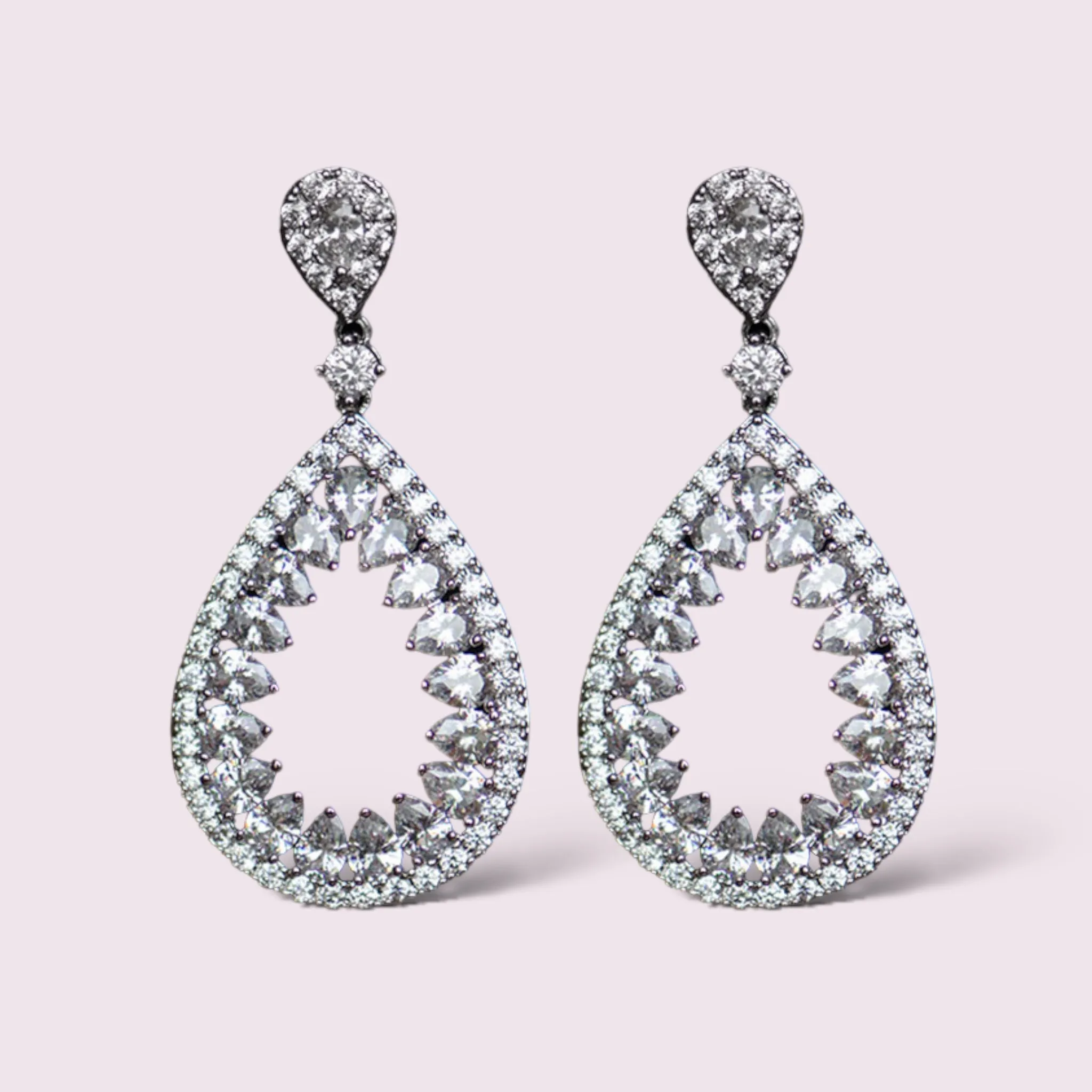 Teardrop shape Clear CZ micro paved bridal earrings, sterling silver posts