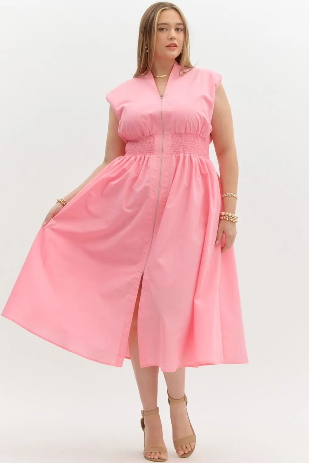 The Ivy Smocked Waist Midi Dress – Pink