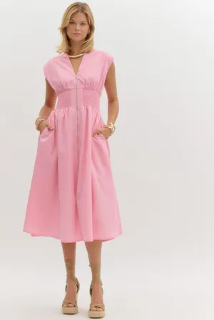 The Ivy Smocked Waist Midi Dress – Pink