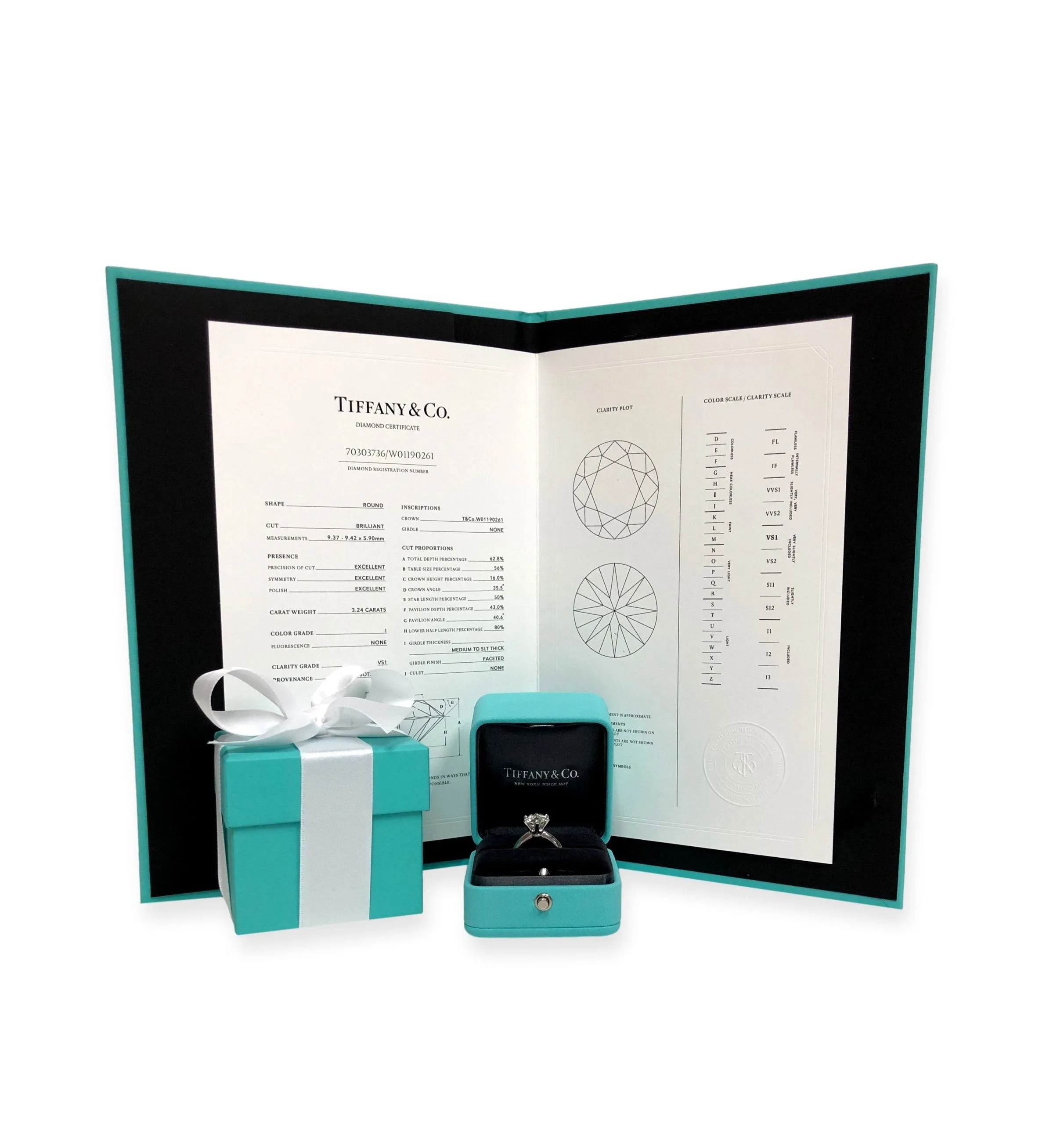 Tiffany & Co. Platinum Round Diamond Solitaire Engagement Ring 3.24 Ct IVS1