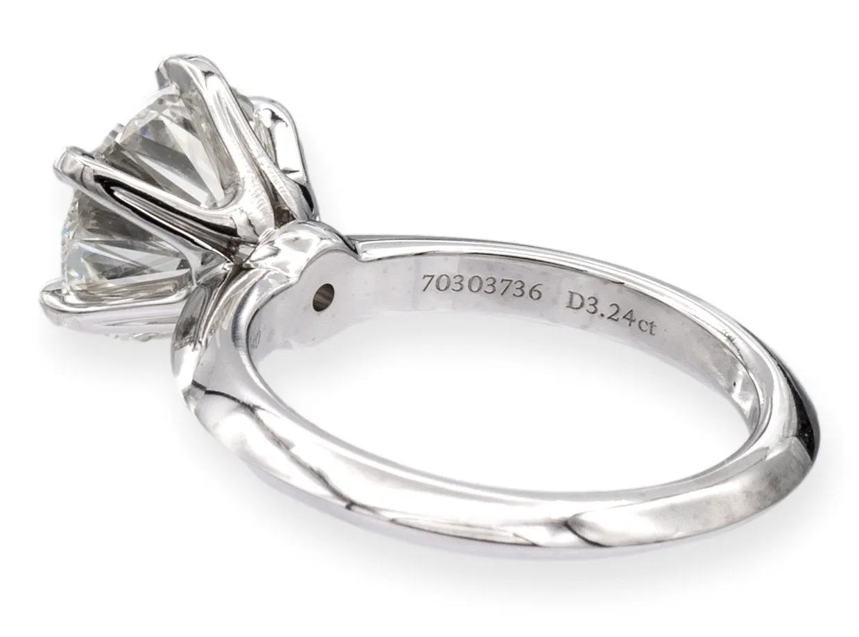 Tiffany & Co. Platinum Round Diamond Solitaire Engagement Ring 3.24 Ct IVS1