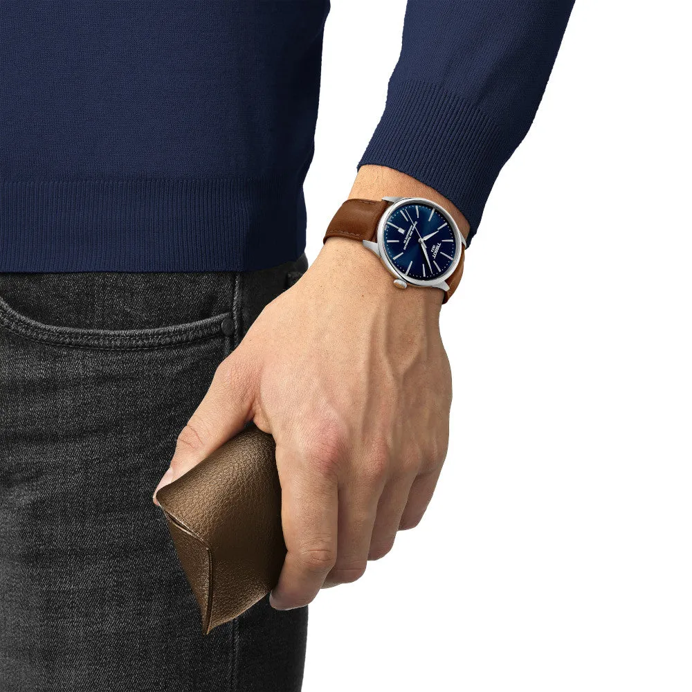 Tissot Chemin Des Tourelles Powermatic 80 Mens Stainless Steel Blue Dial Brown Leather Strap Watch
