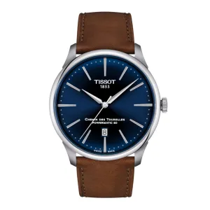Tissot Chemin Des Tourelles Powermatic 80 Mens Stainless Steel Blue Dial Brown Leather Strap Watch