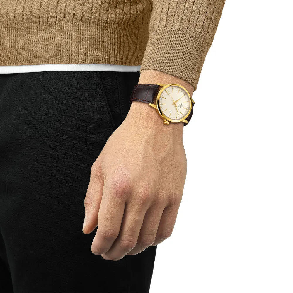 Tissot Classic Dream Mens Gold Tone Brown Leather Strap Watch