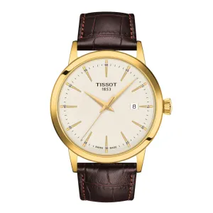 Tissot Classic Dream Mens Gold Tone Brown Leather Strap Watch