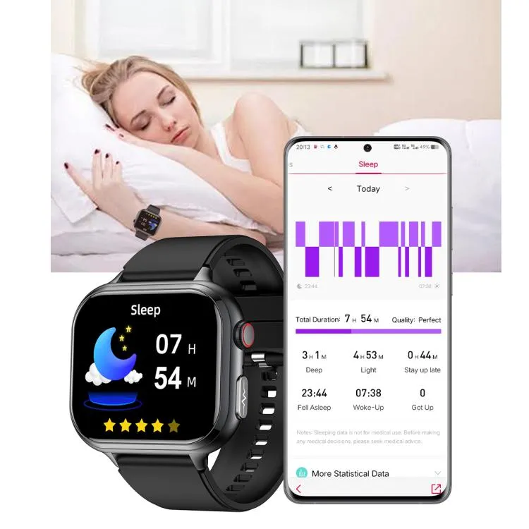 TK17 1.91 inch Horizontal Screen Silicone Strap Smart Watch Supports ECG Electrocardiogram(Black)
