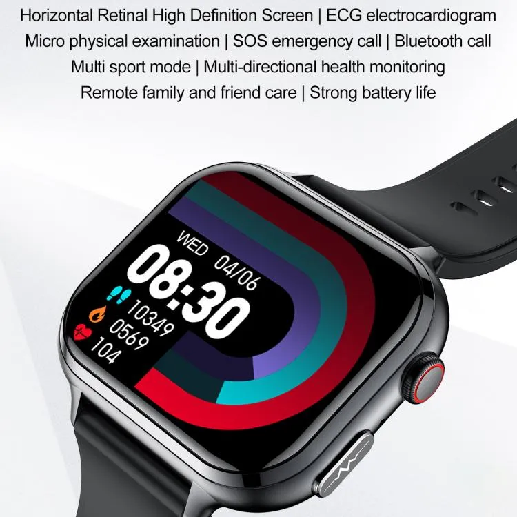 TK17 1.91 inch Horizontal Screen Silicone Strap Smart Watch Supports ECG Electrocardiogram(Black)