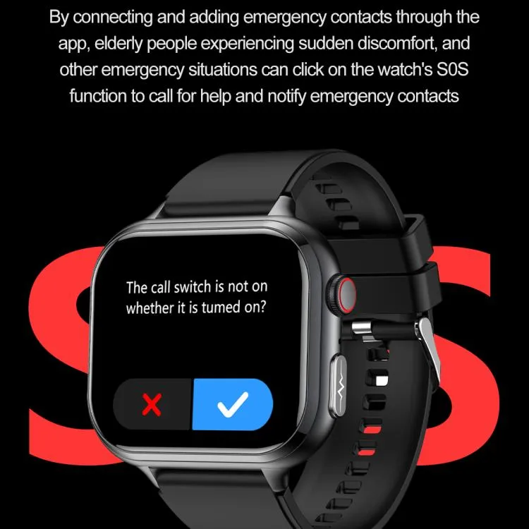 TK17 1.91 inch Horizontal Screen Silicone Strap Smart Watch Supports ECG Electrocardiogram(Black)