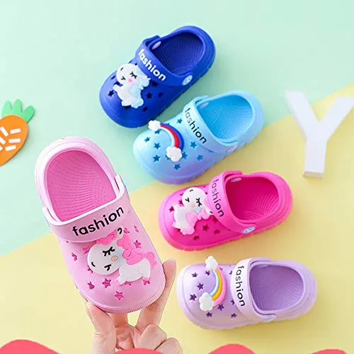 Toddler Little Kids Unicorn Sandals Non-Slip Slide Summer Slippers (Rose Red)