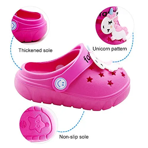 Toddler Little Kids Unicorn Sandals Non-Slip Slide Summer Slippers (Rose Red)