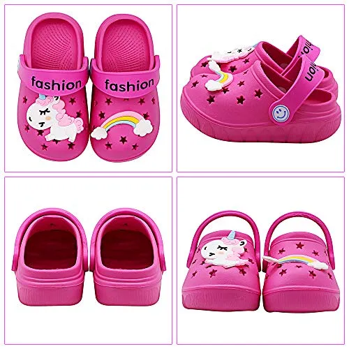 Toddler Little Kids Unicorn Sandals Non-Slip Slide Summer Slippers (Rose Red)