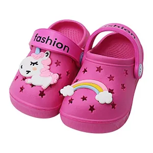 Toddler Little Kids Unicorn Sandals Non-Slip Slide Summer Slippers (Rose Red)