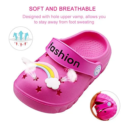 Toddler Little Kids Unicorn Sandals Non-Slip Slide Summer Slippers (Rose Red)