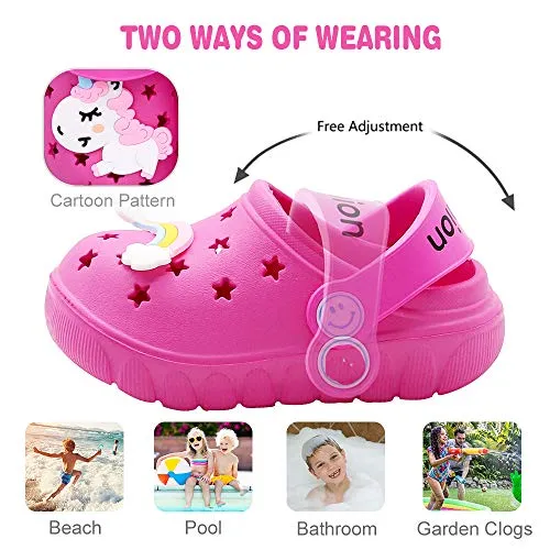 Toddler Little Kids Unicorn Sandals Non-Slip Slide Summer Slippers (Rose Red)