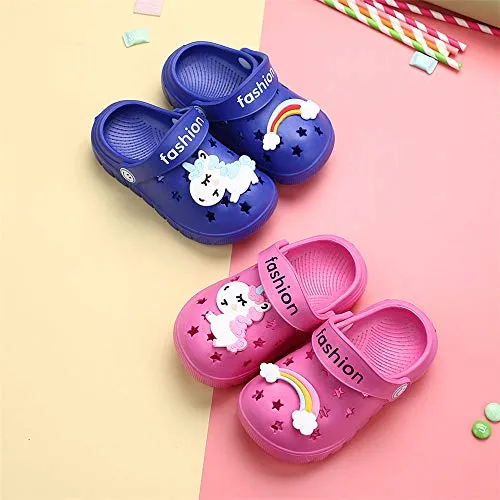 Toddler Little Kids Unicorn Sandals Non-Slip Slide Summer Slippers (Rose Red)