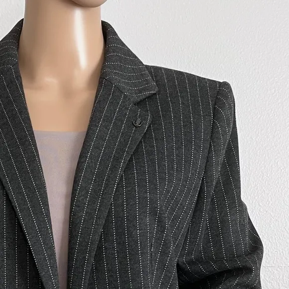 Tommy Hilfiger Women’s Pinstriped One- Button Knit Jacket Charcoal/Ivory size 12