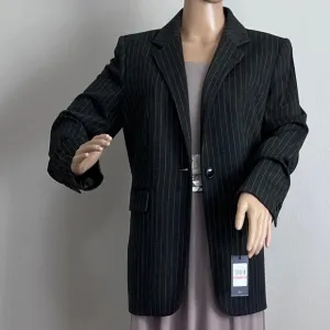 Tommy Hilfiger Women’s Pinstriped One- Button Knit Jacket Charcoal/Ivory size 12