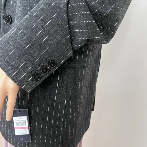 Tommy Hilfiger Women’s Pinstriped One- Button Knit Jacket Charcoal/Ivory size 12