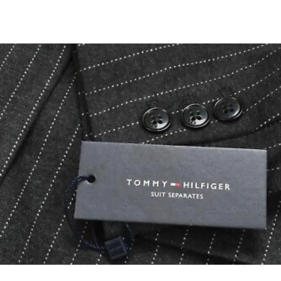 Tommy Hilfiger Women’s Pinstriped One- Button Knit Jacket Charcoal/Ivory size 12