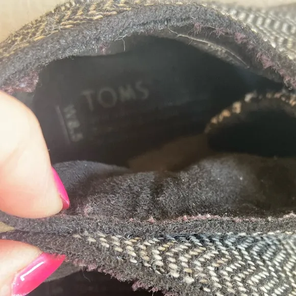 Toms~Black &amp; White~Tweed~Herringbone Desert~Lace-Up~Wedge~Bootie~Size 8.5