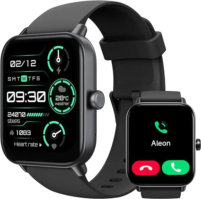 TOOBUR Smart Watch 1.8" Voice Assistant Compatible Android iOS Answer&Make Call Heart Rate Monitor Sleep Tracker Smart Watch