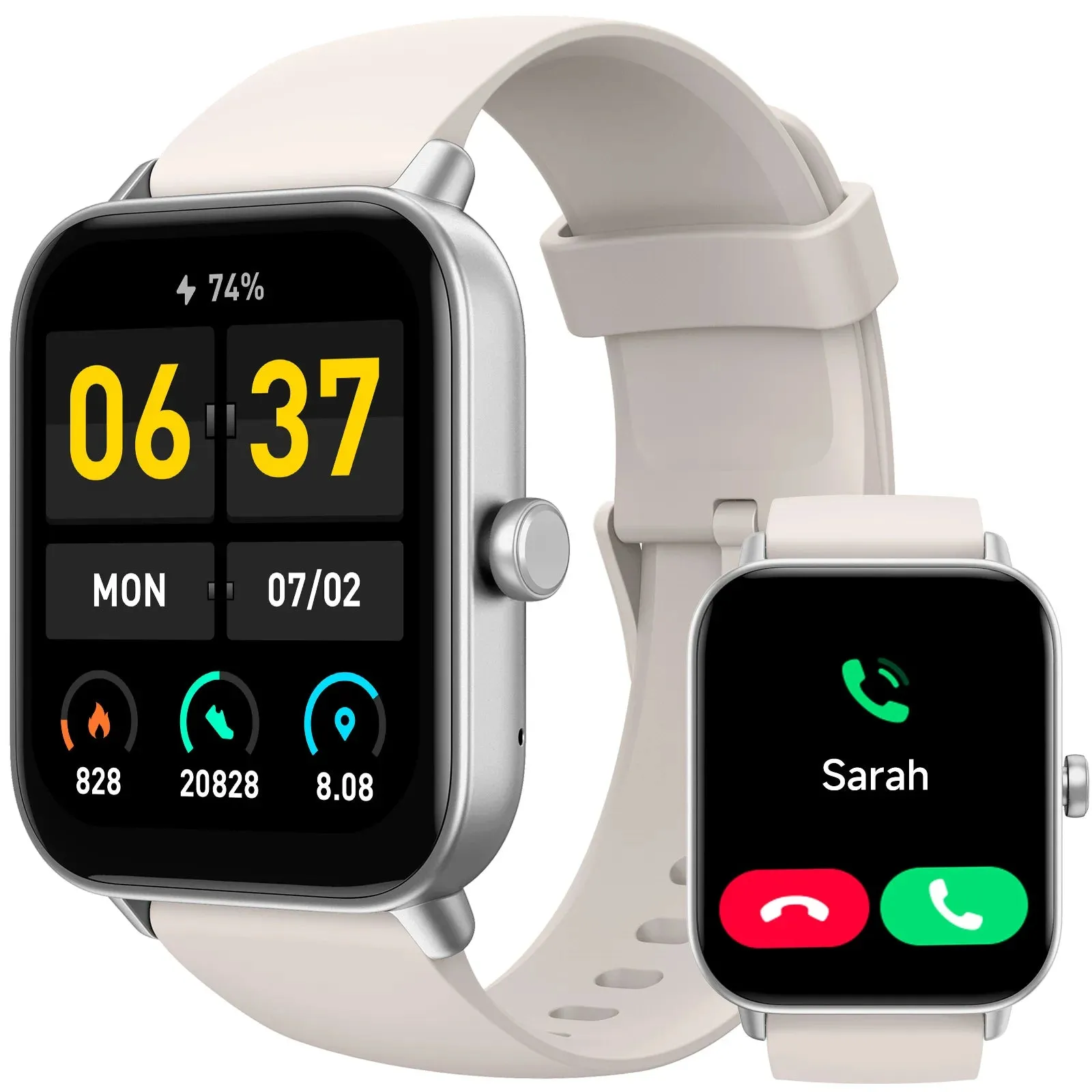 TOOBUR Smart Watch 1.8" Voice Assistant Compatible Android iOS Answer&Make Call Heart Rate Monitor Sleep Tracker Smart Watch