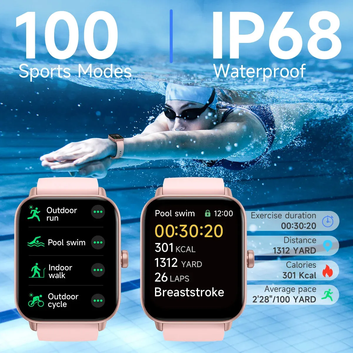 TOOBUR Smart Watch 1.8" Voice Assistant Compatible Android iOS Answer&Make Call Heart Rate Monitor Sleep Tracker Smart Watch