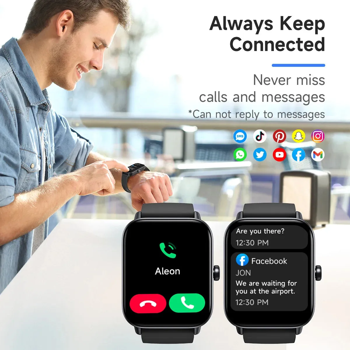TOOBUR Smart Watch 1.8" Voice Assistant Compatible Android iOS Answer&Make Call Heart Rate Monitor Sleep Tracker Smart Watch