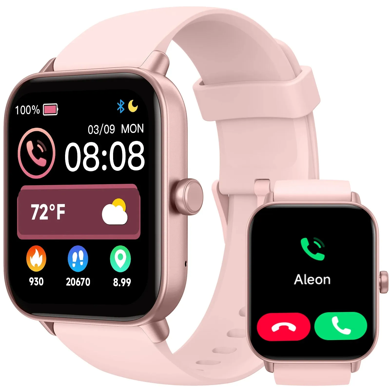 TOOBUR Smart Watch 1.8" Voice Assistant Compatible Android iOS Answer&Make Call Heart Rate Monitor Sleep Tracker Smart Watch