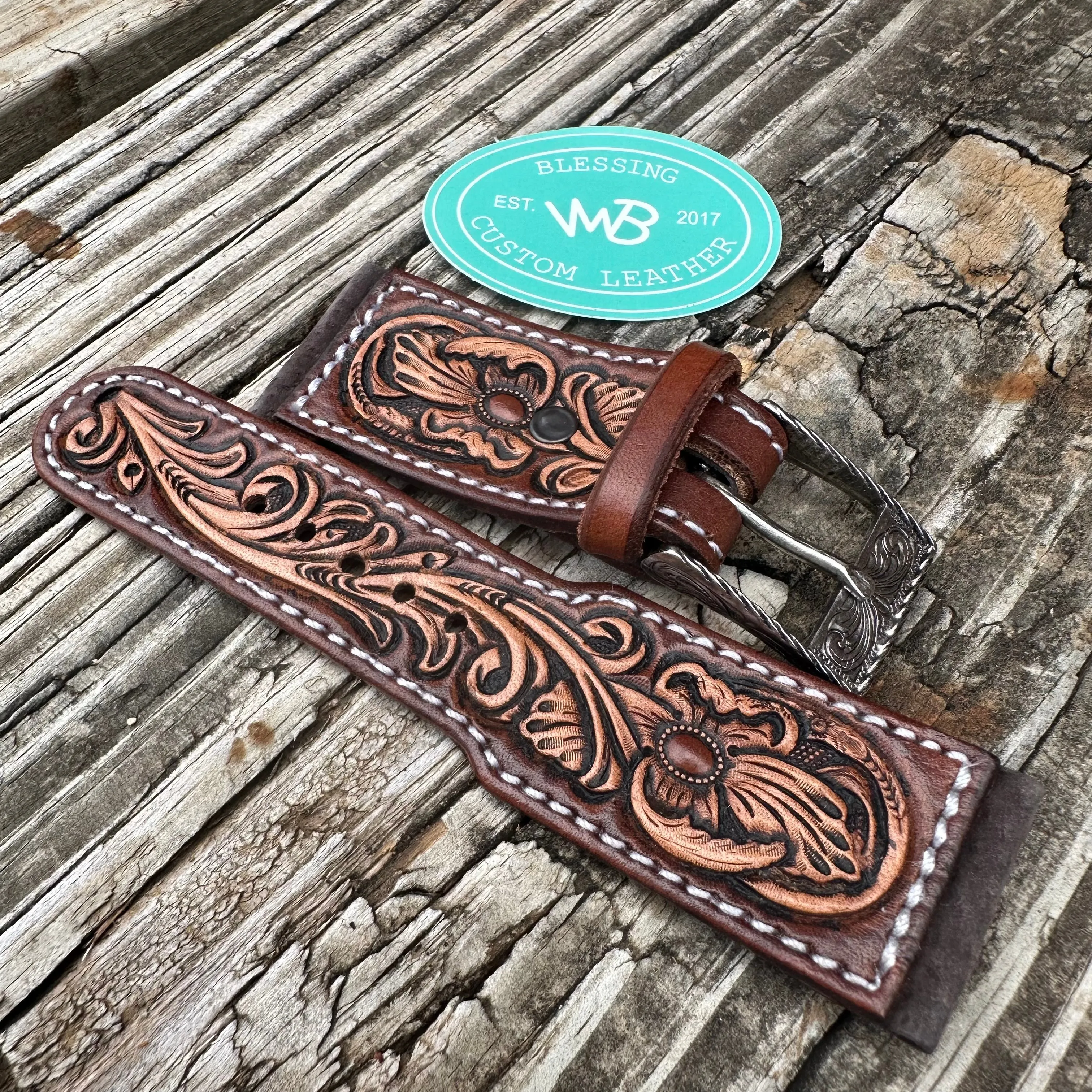 Tooled Leather Watch Band