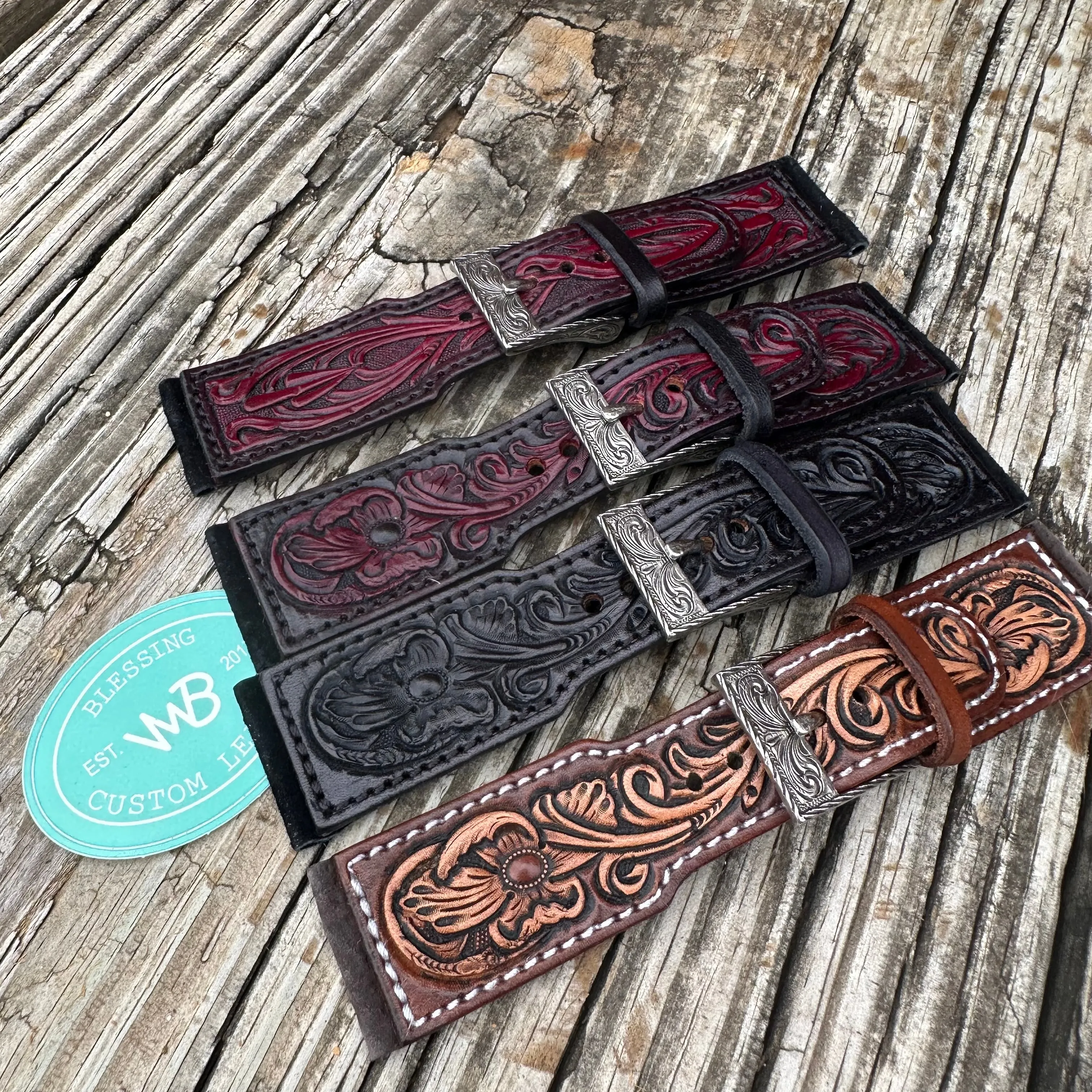 Tooled Leather Watch Band