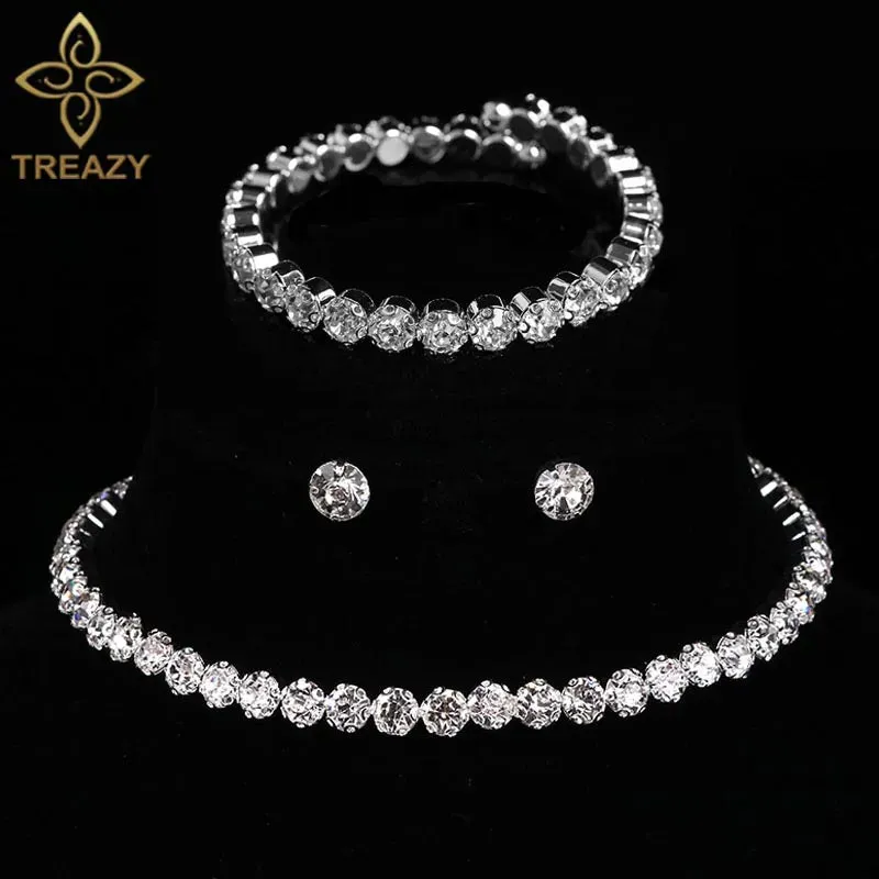 TREAZY! 💍 Elegant Crystal Wedding Jewelry Set with African Beads and Rhinestones