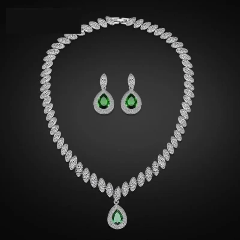 Trendy Water Drop Cubic Zirconia Crystal Bridal Wedding Jewelry Set