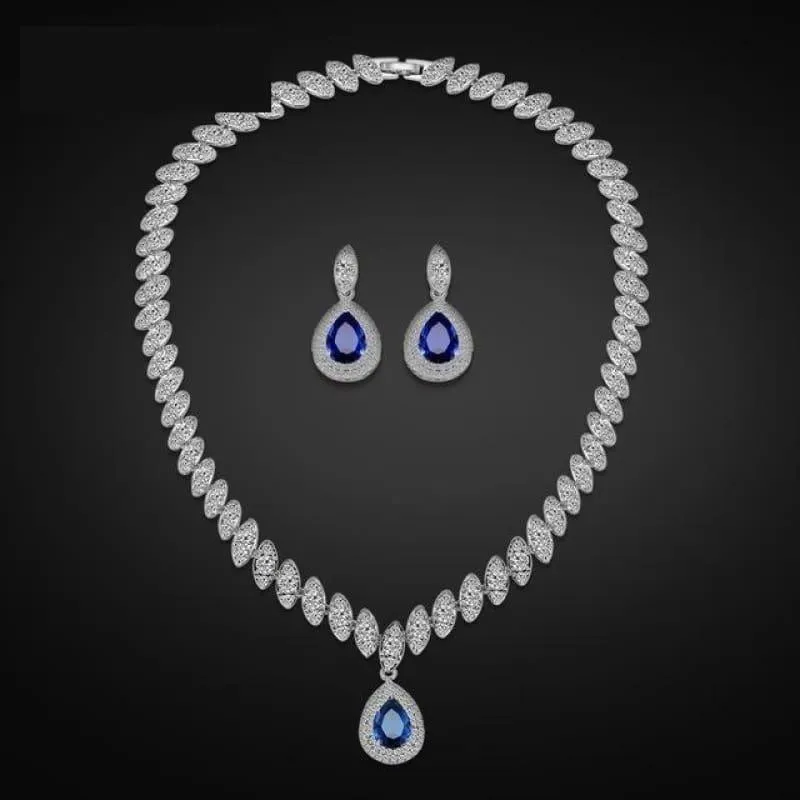 Trendy Water Drop Cubic Zirconia Crystal Bridal Wedding Jewelry Set
