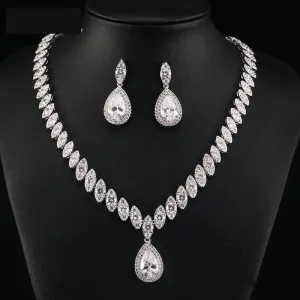 Trendy Water Drop Cubic Zirconia Crystal Bridal Wedding Jewelry Set