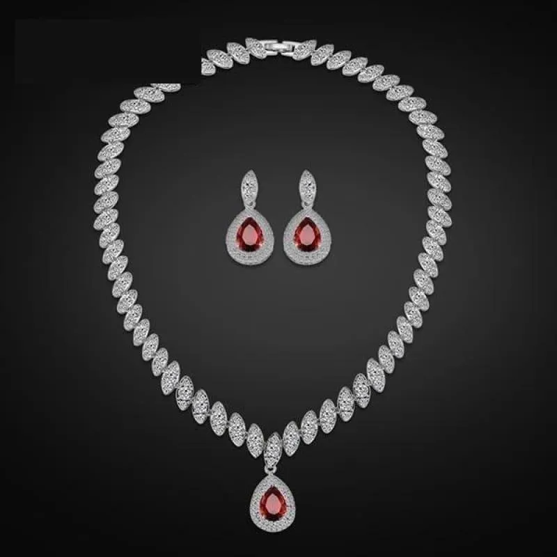 Trendy Water Drop Cubic Zirconia Crystal Bridal Wedding Jewelry Set