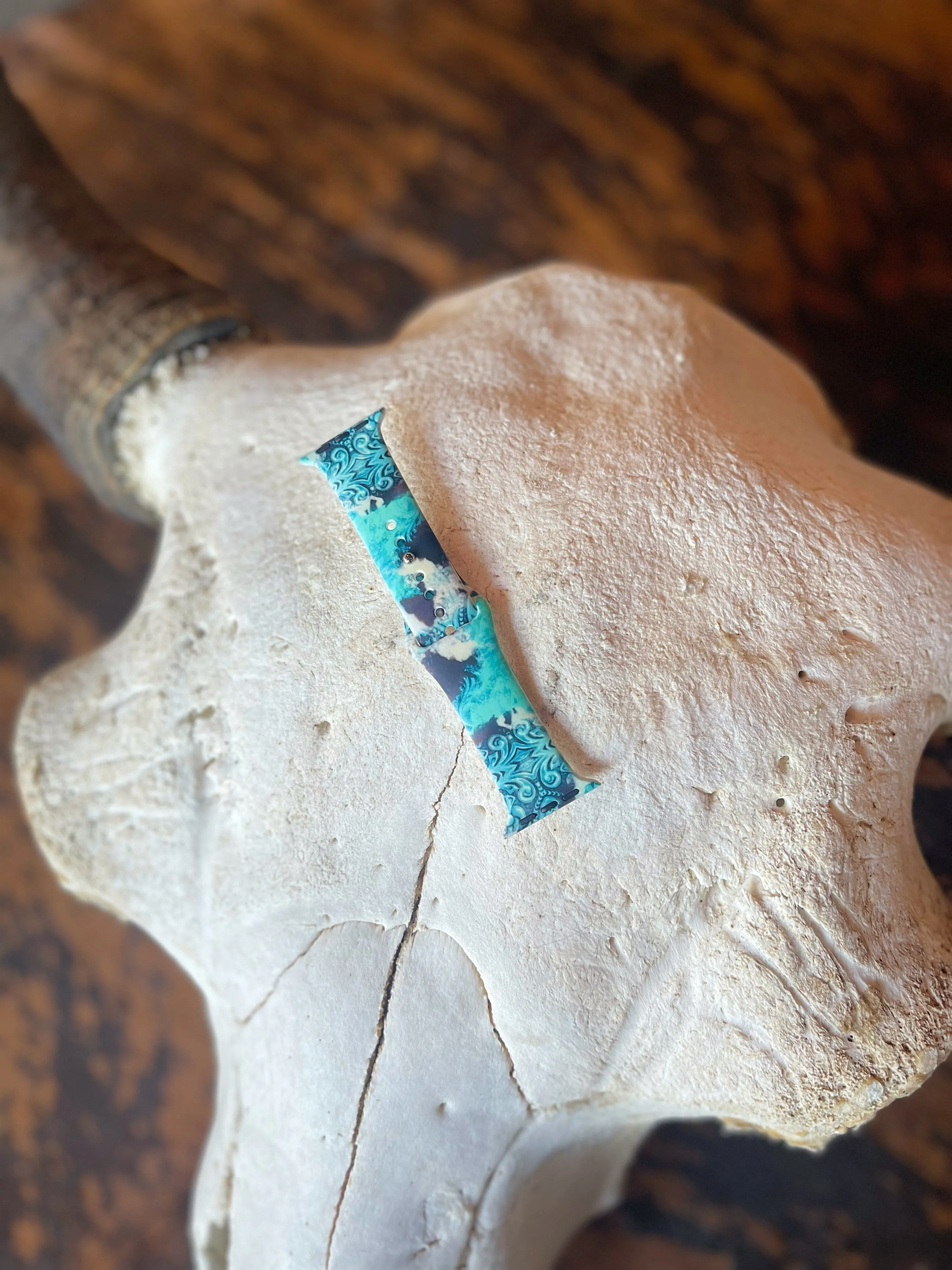 Turquoise Tooled & Cow Print Watch Band