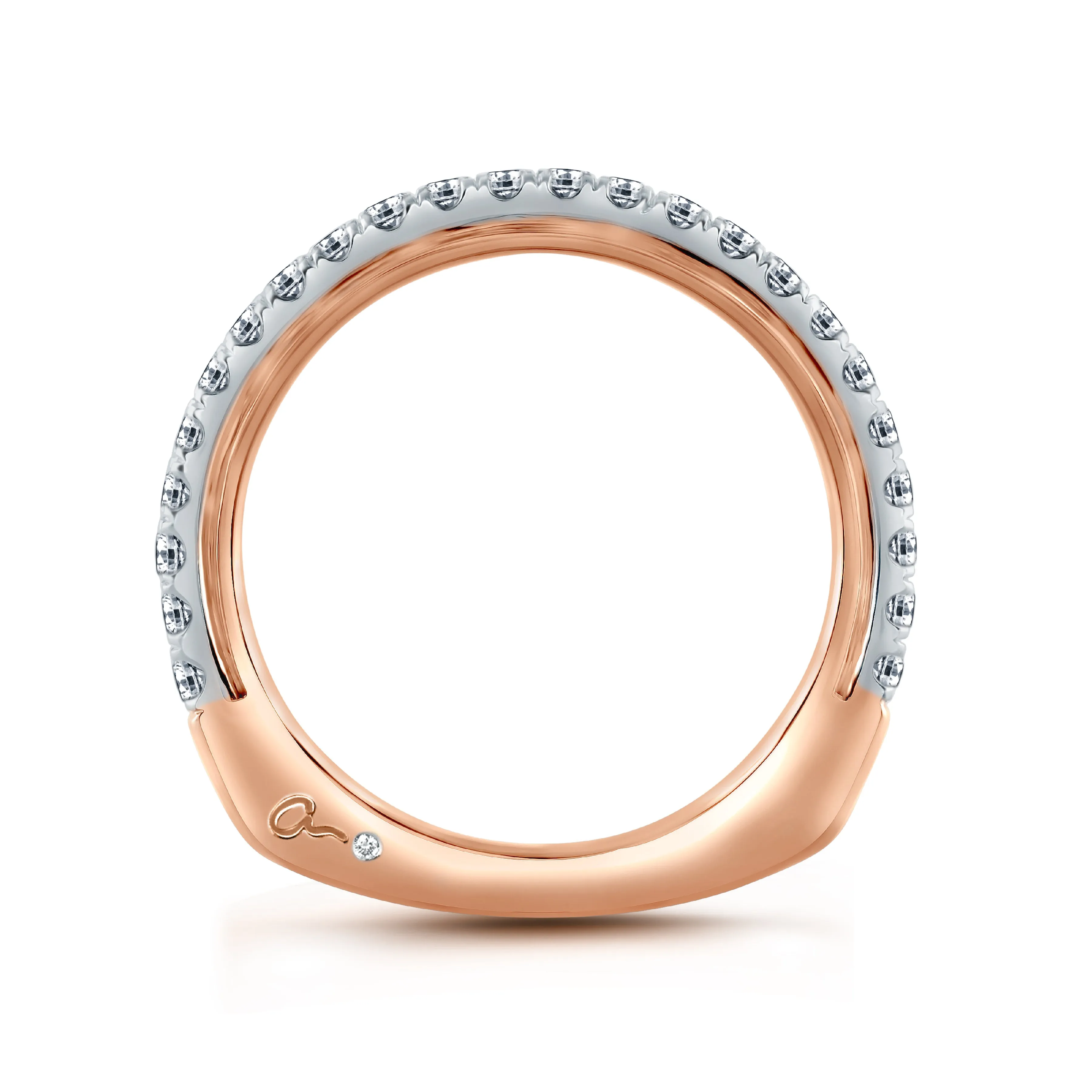 Two Tone French Pave Half Cricle Wedding Band