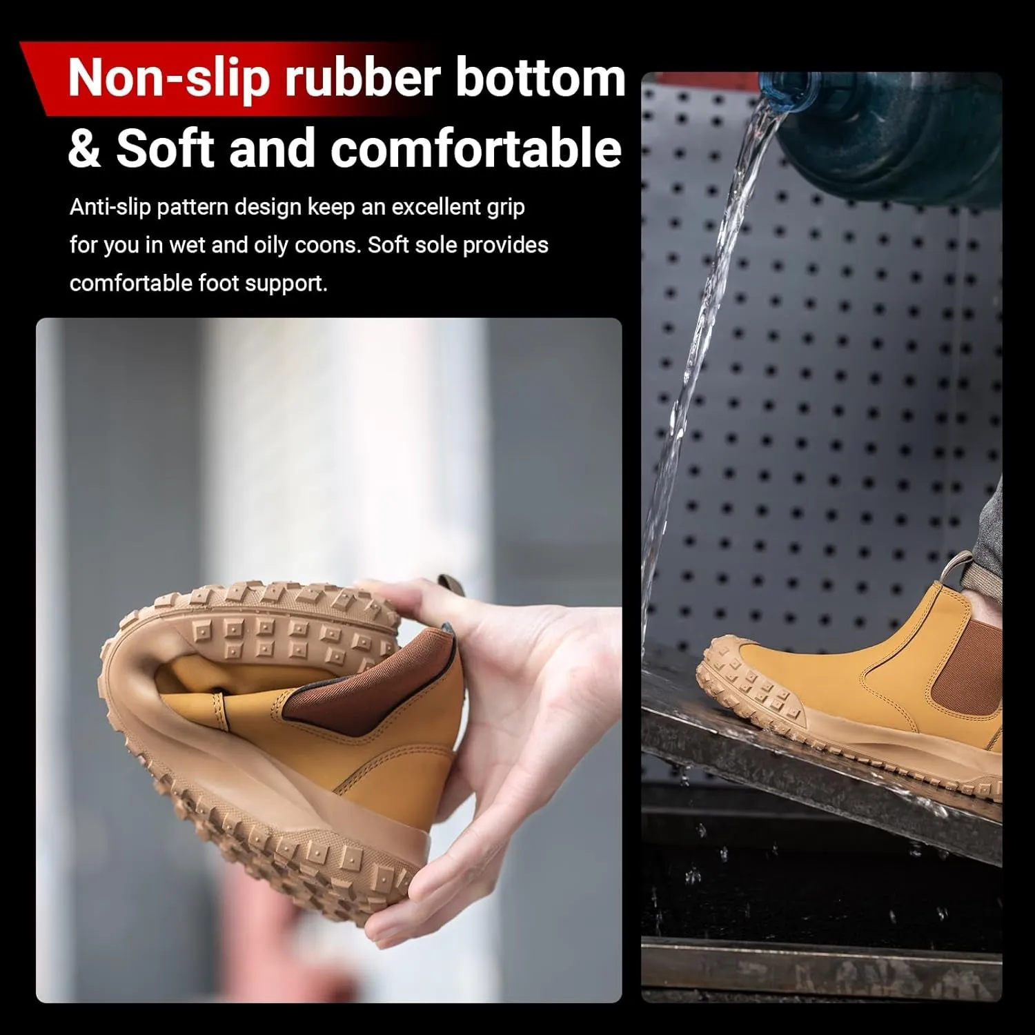 USOR Safety Boots Leather Steel Toe Cap Work Shoe for Men Women Water Resistant Lightweight Work Sneakers Comfortable Puncture Resistant Safety Shoes for Industrial Construction