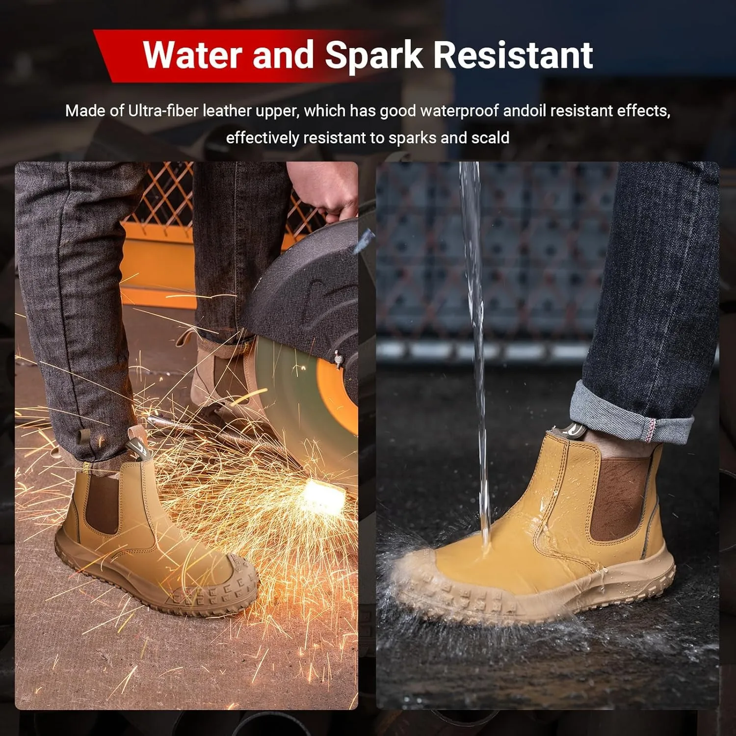 USOR Safety Boots Leather Steel Toe Cap Work Shoe for Men Women Water Resistant Lightweight Work Sneakers Comfortable Puncture Resistant Safety Shoes for Industrial Construction