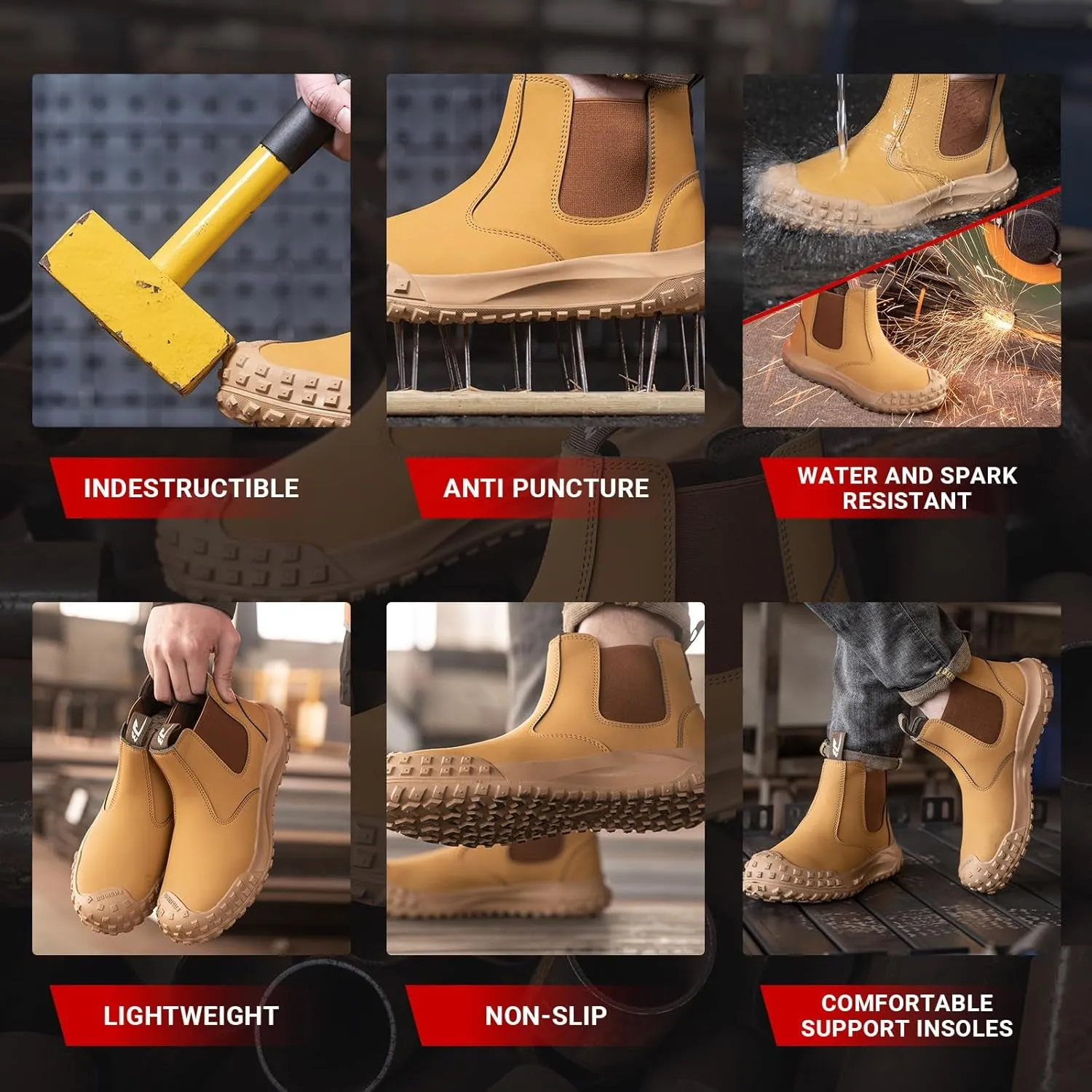 USOR Safety Boots Leather Steel Toe Cap Work Shoe for Men Women Water Resistant Lightweight Work Sneakers Comfortable Puncture Resistant Safety Shoes for Industrial Construction