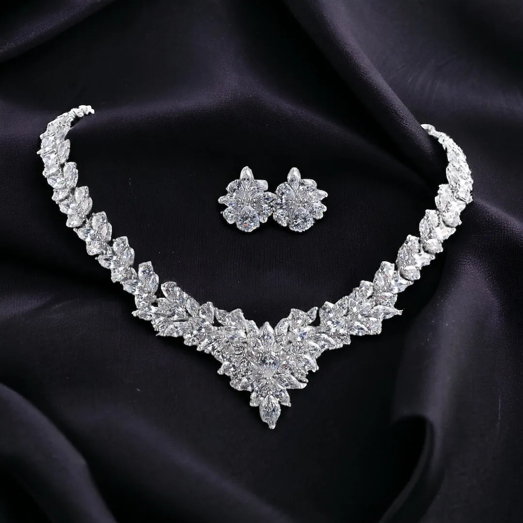 Vintage Exquisite Floral AAA  Cubic Zirconia Bridal Jewelry Set, Highly Sparkling